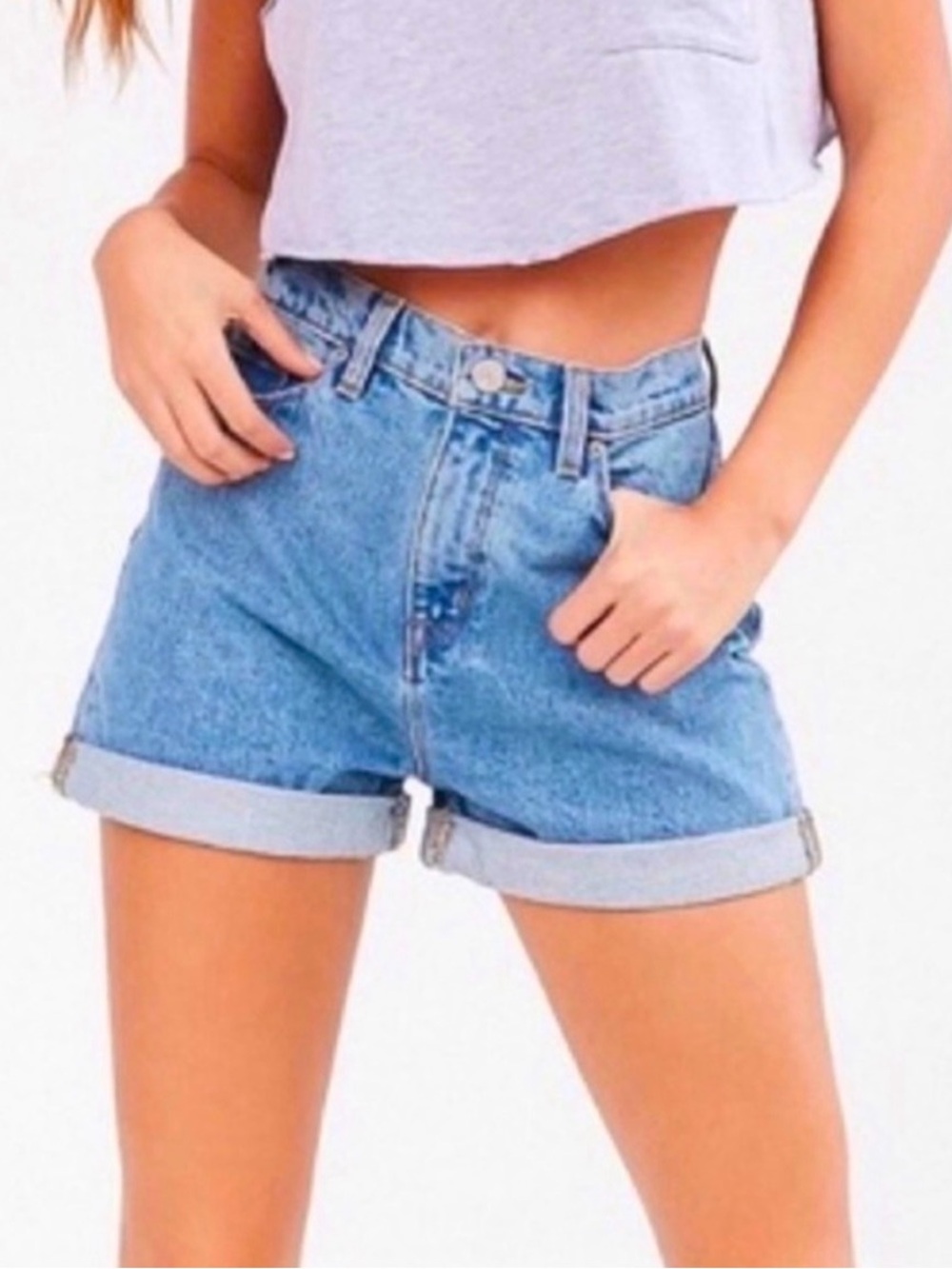 BCBG Light Blue Rolled Cuff Denim Shorts